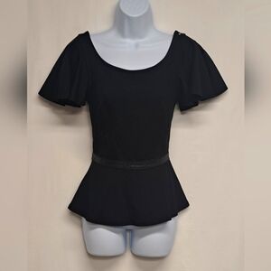 Diesel Top XXS Black Peplum Style Flared Sleeve Zipper Back